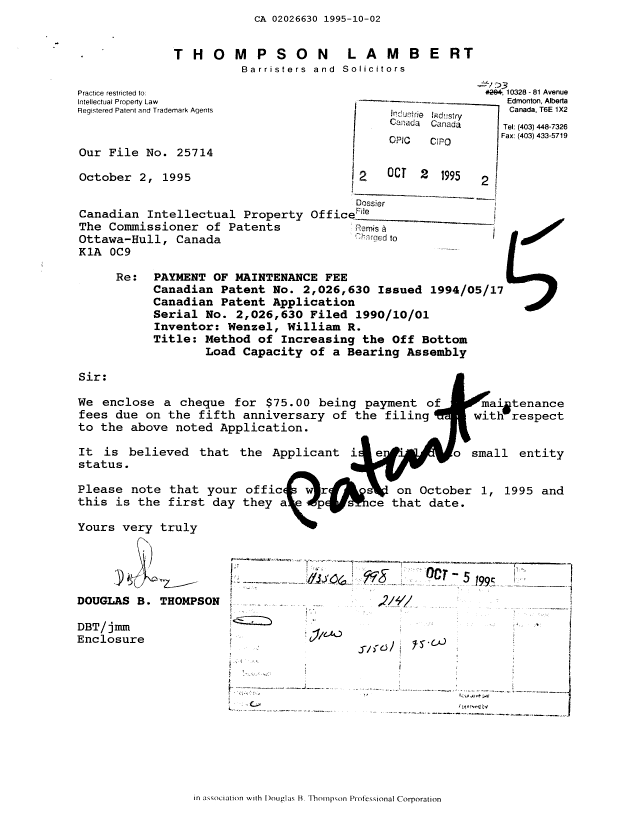 Document de brevet canadien 2026630. Taxes 19941202. Image 1 de 1