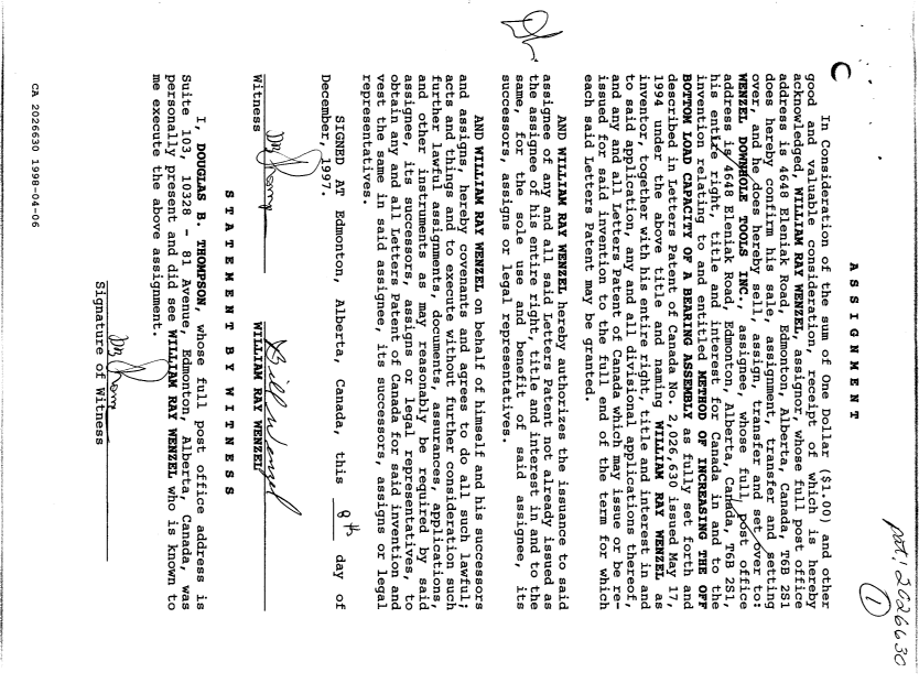 Document de brevet canadien 2026630. Cession 19971206. Image 2 de 3