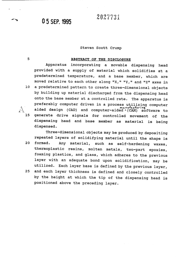 Document de brevet canadien 2027731. Abrégé 19950905. Image 1 de 1