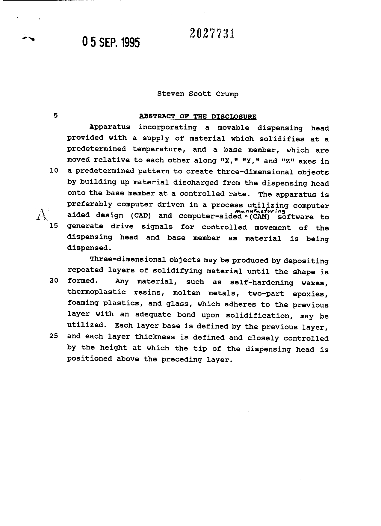 Document de brevet canadien 2027731. Abrégé 19950905. Image 1 de 1