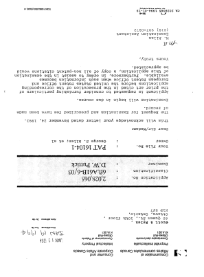 Canadian Patent Document 2028065. Office Letter 19940119. Image 1 of 1