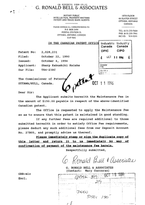Document de brevet canadien 2028231. Taxes 19961011. Image 1 de 1