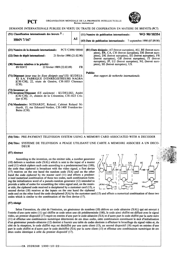 Canadian Patent Document 2028248. International Preliminary Examination Report 19901022. Image 1 of 17