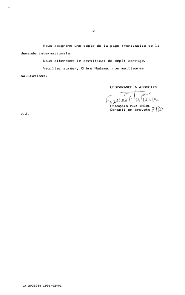 Canadian Patent Document 2028248. PCT Correspondence 19910201. Image 2 of 3