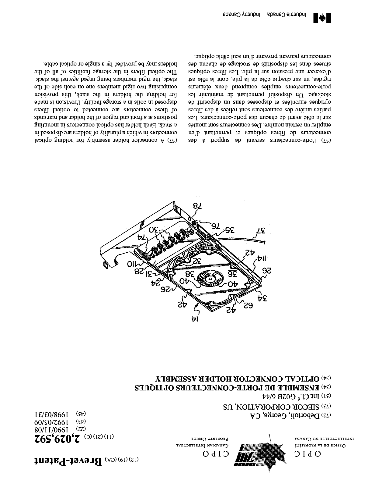 Document de brevet canadien 2029592. Page couverture 19971206. Image 1 de 1