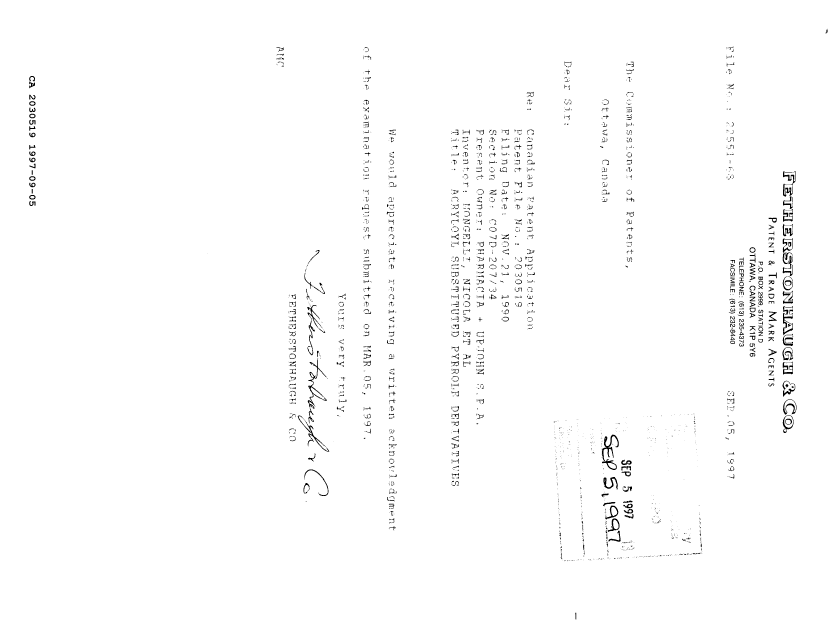 Document de brevet canadien 2030519. Correspondance reliée au PCT 19970905. Image 1 de 1