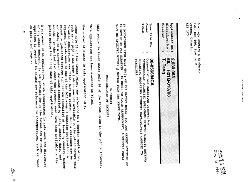 Document de brevet canadien 2030963. Demande d'examen 19940623. Image 1 de 2