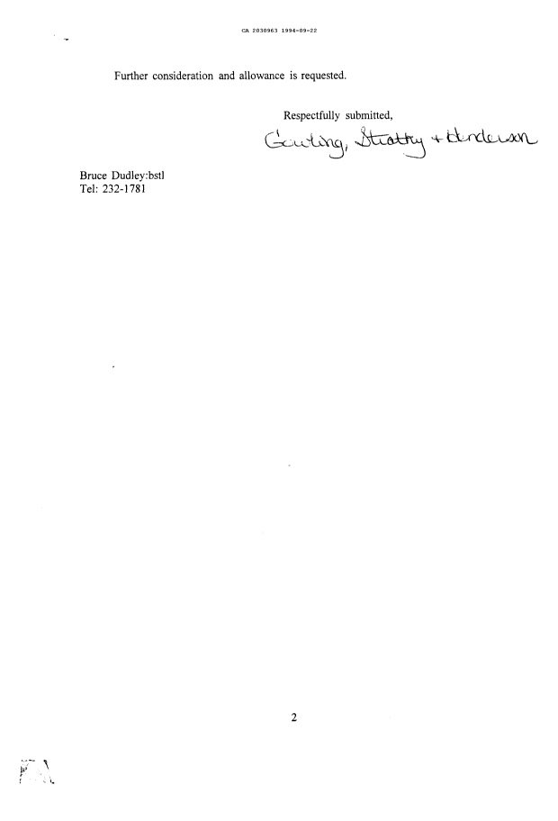 Document de brevet canadien 2030963. Correspondance de la poursuite 19940922. Image 2 de 3