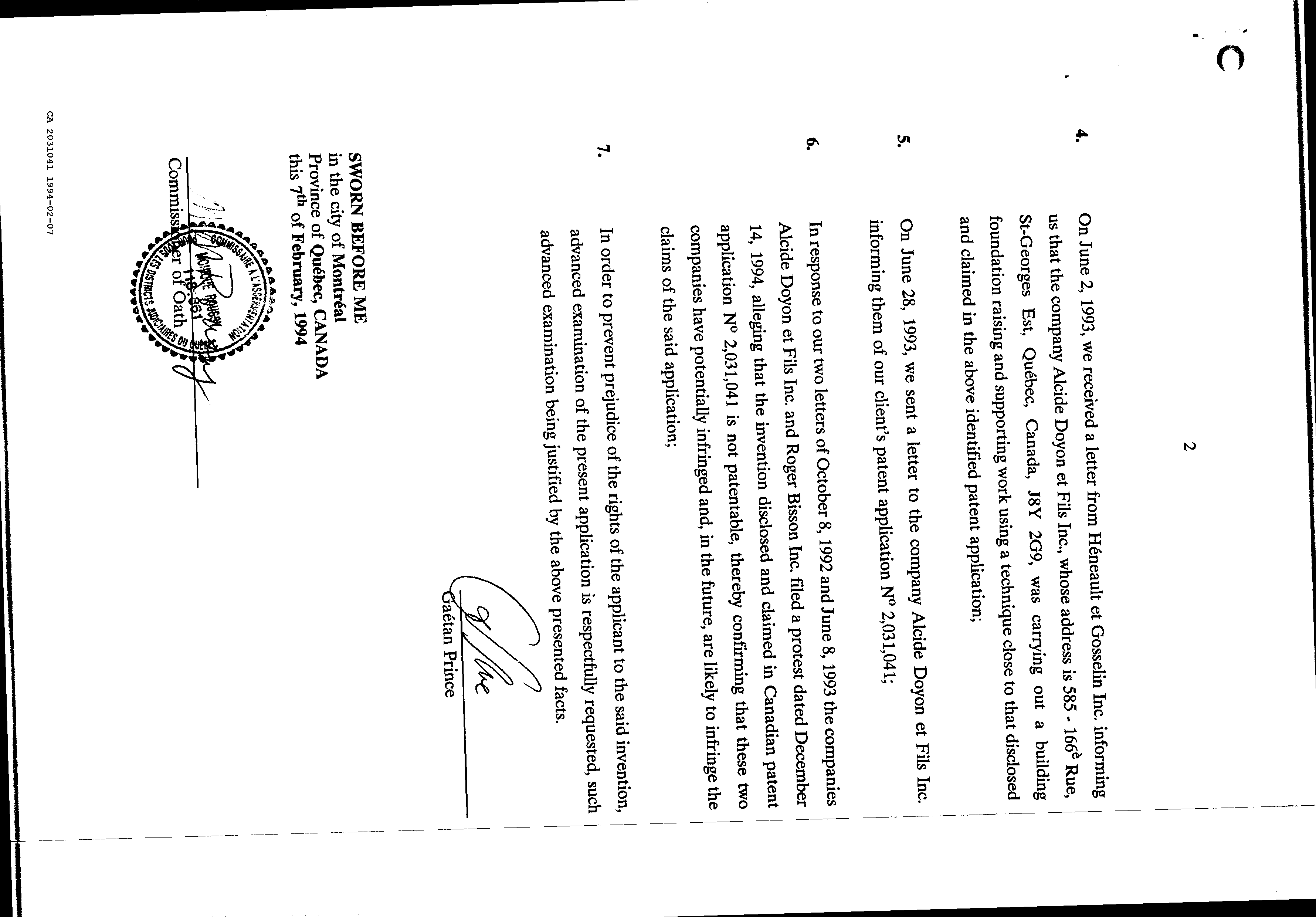 Document de brevet canadien 2031041. Poursuite-Amendment 19931207. Image 3 de 3