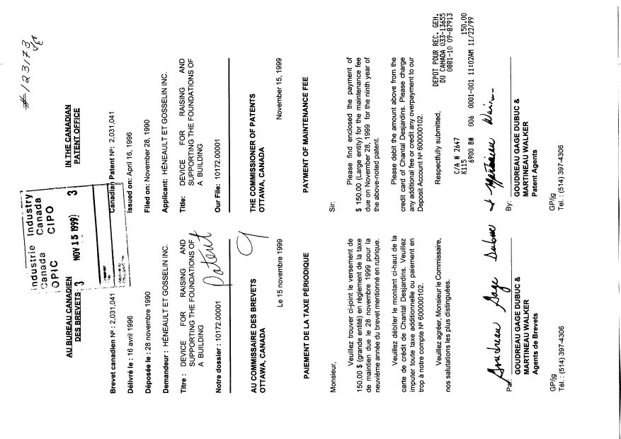 Document de brevet canadien 2031041. Taxes 19981215. Image 1 de 1