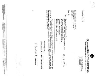 Canadian Patent Document 2031666. Fees 19921203. Image 1 of 1