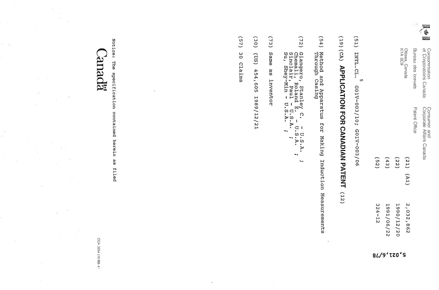Document de brevet canadien 2032862. Page couverture 19931214. Image 1 de 1