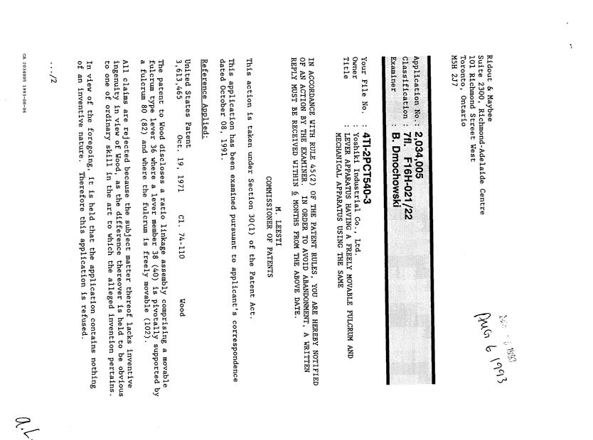 Document de brevet canadien 2034005. Demande d'examen 19930806. Image 1 de 2