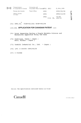 Document de brevet canadien 2034005. Page couverture 19931113. Image 1 de 1
