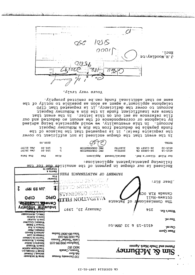 Canadian Patent Document 2035114. Fees 19970123. Image 1 of 1