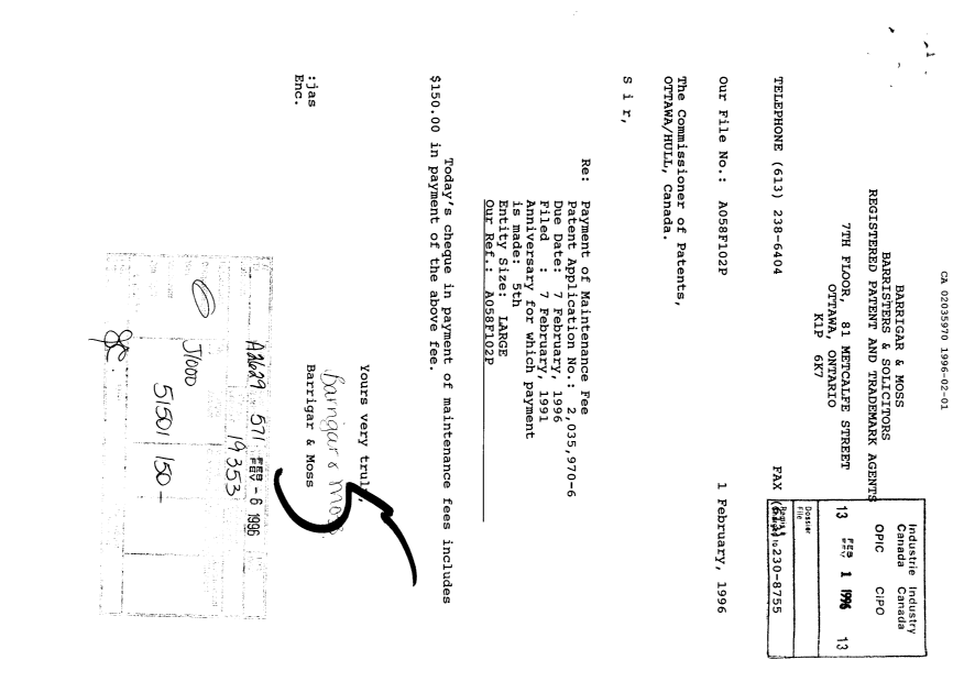 Document de brevet canadien 2035970. Taxes 19960201. Image 1 de 1