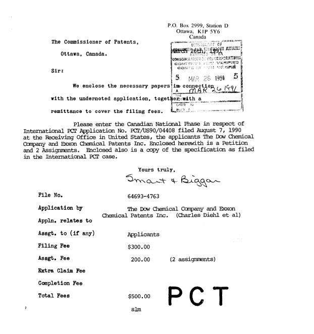 Document de brevet canadien 2037926. Cession 19910326. Image 1 de 9