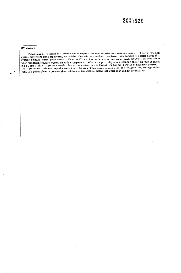Document de brevet canadien 2037926. Abrégé 19940404. Image 1 de 1