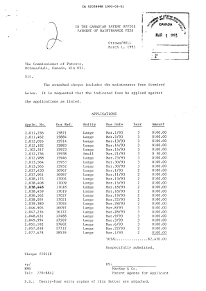 Document de brevet canadien 2038448. Taxes 19921201. Image 1 de 1