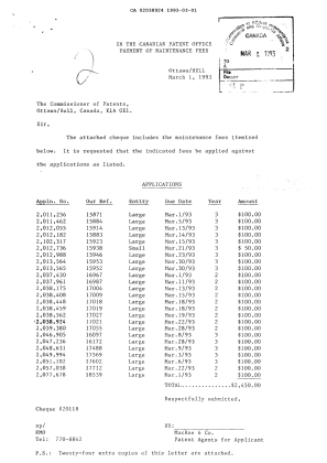 Document de brevet canadien 2038924. Taxes 19930301. Image 1 de 1
