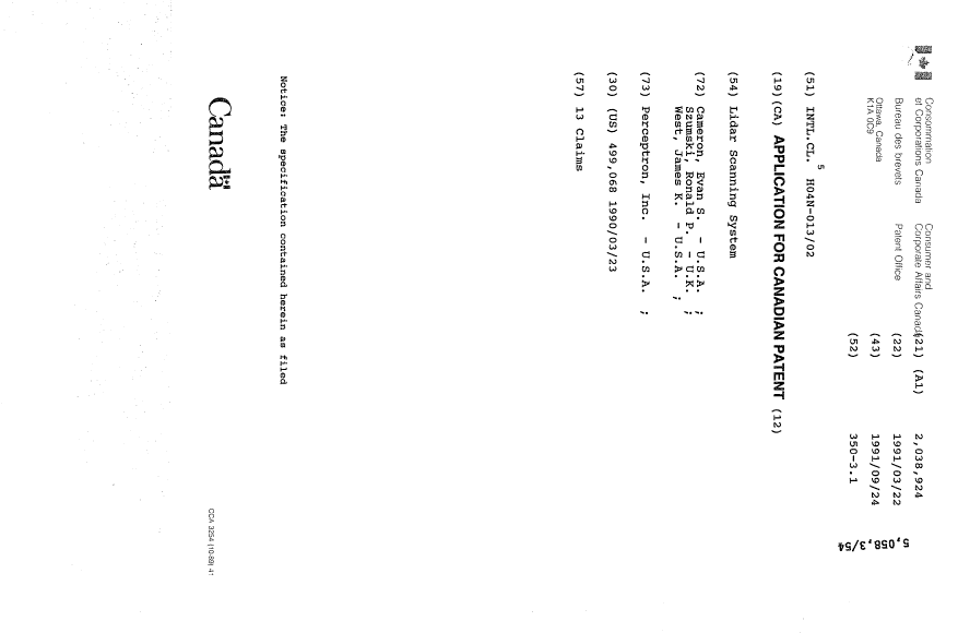 Document de brevet canadien 2038924. Page couverture 19940226. Image 1 de 1