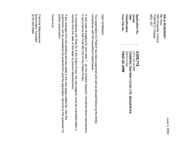 Canadian Patent Document 2039718. Correspondence 20020605. Image 1 of 1