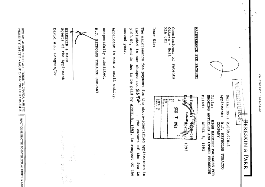 Document de brevet canadien 2039970. Taxes 19930407. Image 1 de 1