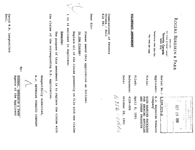 Document de brevet canadien 2039970. Poursuite-Amendment 19940311. Image 1 de 7
