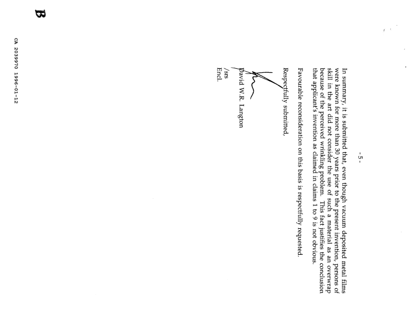 Canadian Patent Document 2039970. Prosecution Correspondence 19960112. Image 5 of 5