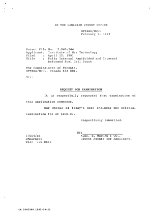 Canadian Patent Document 2040344. Prosecution Correspondence 19930920. Image 2 of 3
