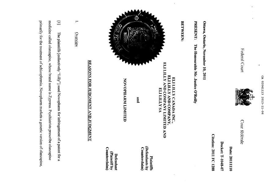 Canadian Patent Document 2041113. Correspondence 20121206. Image 2 of 103