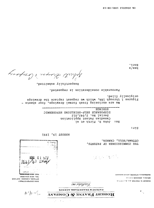 Canadian Patent Document 2042012. Prosecution Correspondence 19910819. Image 1 of 1