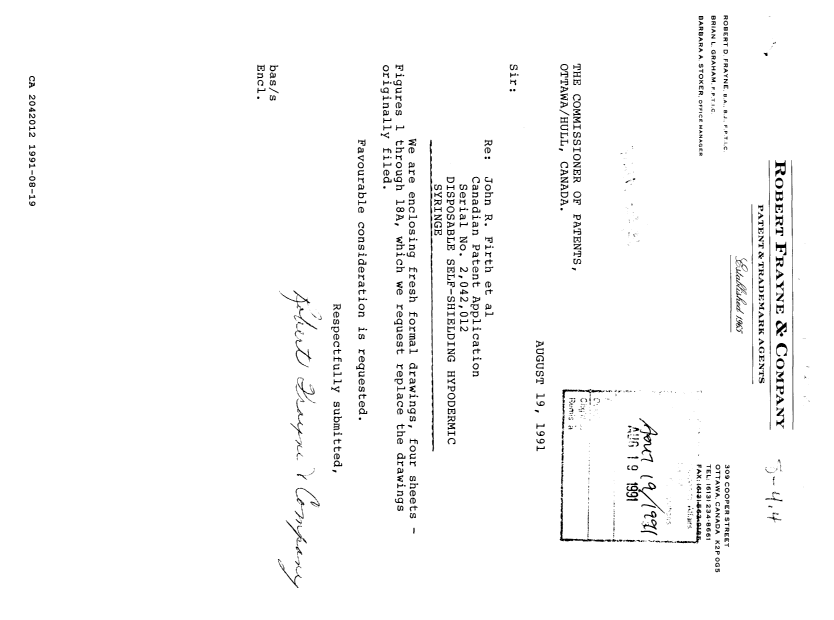 Document de brevet canadien 2042012. Correspondance de la poursuite 19910819. Image 1 de 1