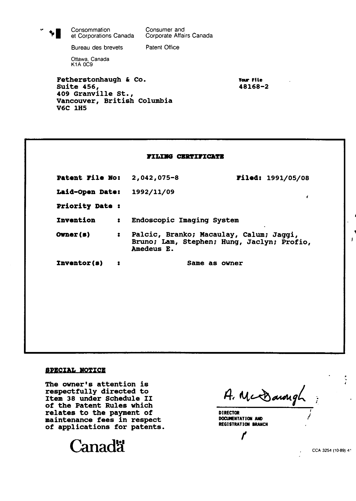 Canadian Patent Document 2042075. Assignment 19910508. Image 13 of 13