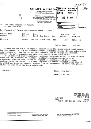 Document de brevet canadien 2042075. Taxes 19990507. Image 1 de 1