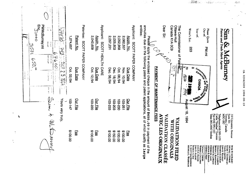 Document de brevet canadien 2042609. Taxes 19940819. Image 1 de 1