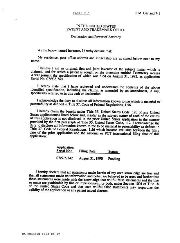 Canadian Patent Document 2043598. Prosecution Correspondence 19930517. Image 5 of 6