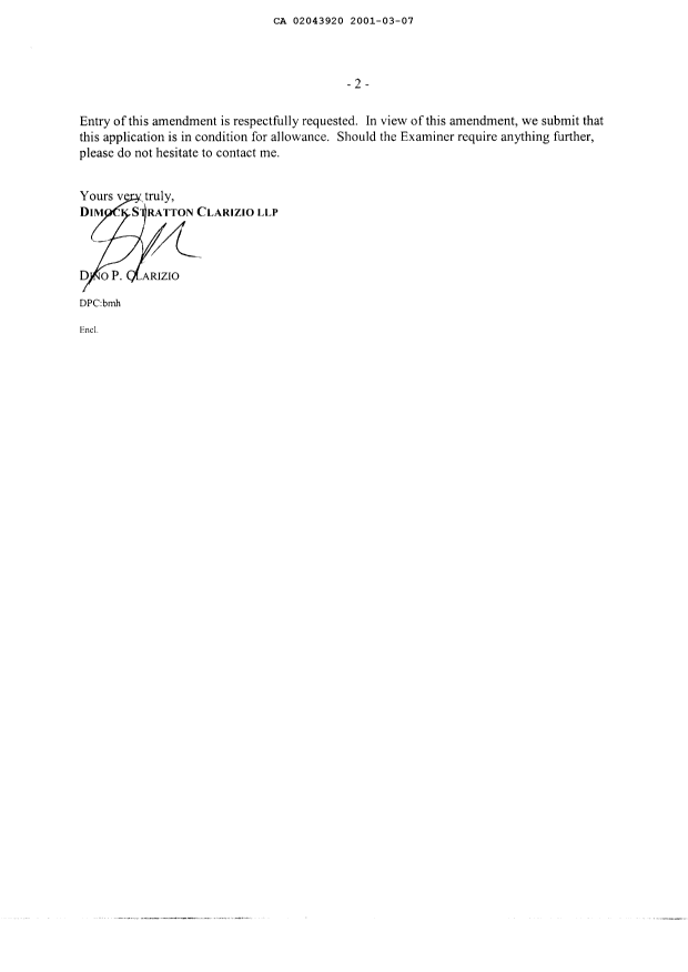Canadian Patent Document 2043920. Prosecution-Amendment 20001207. Image 2 of 5