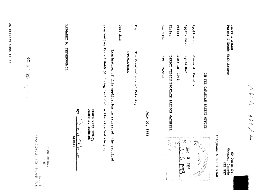 Document de brevet canadien 2044867. Correspondance de la poursuite 19930705. Image 1 de 1