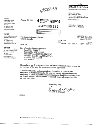 Document de brevet canadien 2046425. Correspondance 20010823. Image 1 de 1