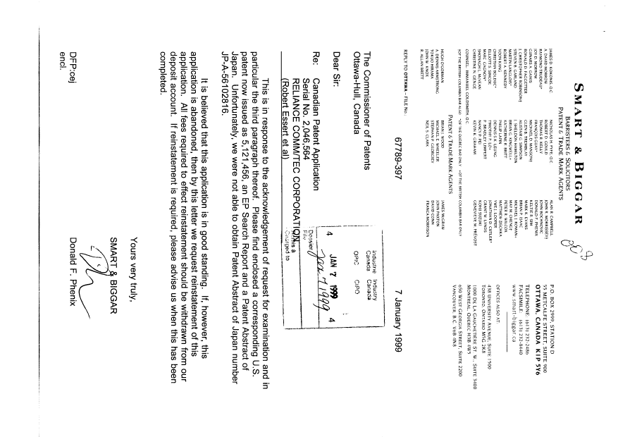 Document de brevet canadien 2046564. Poursuite-Amendment 19990107. Image 1 de 2