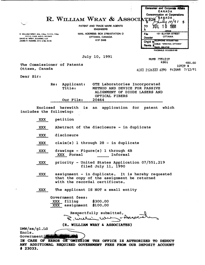 Document de brevet canadien 2046716. Cession 19910710. Image 1 de 9