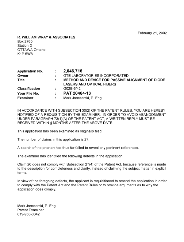 Document de brevet canadien 2046716. Poursuite-Amendment 20020221. Image 1 de 1