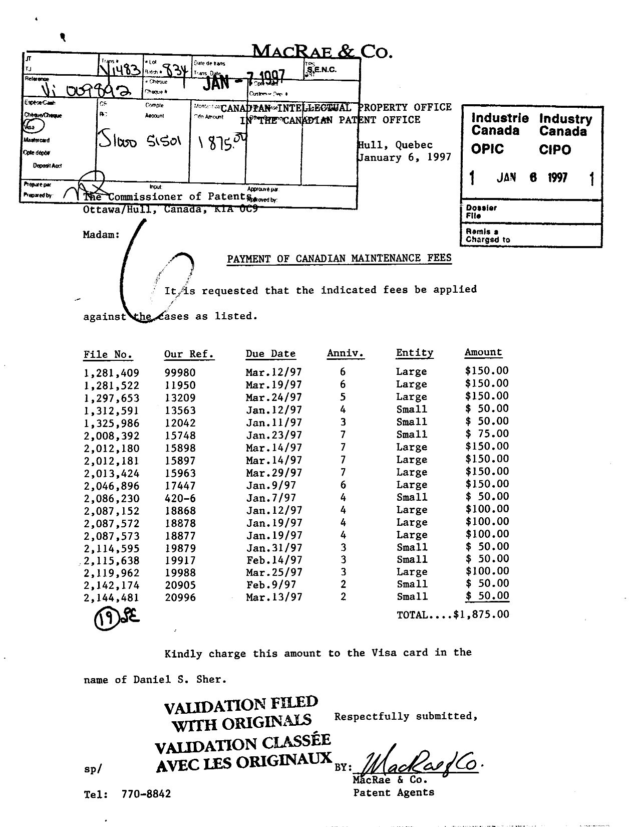 Document de brevet canadien 2046896. Taxes 19961206. Image 1 de 1