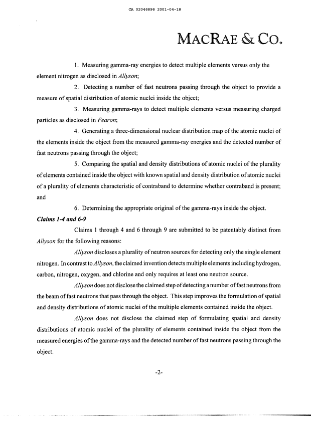 Canadian Patent Document 2046896. Prosecution-Amendment 20010418. Image 2 of 10