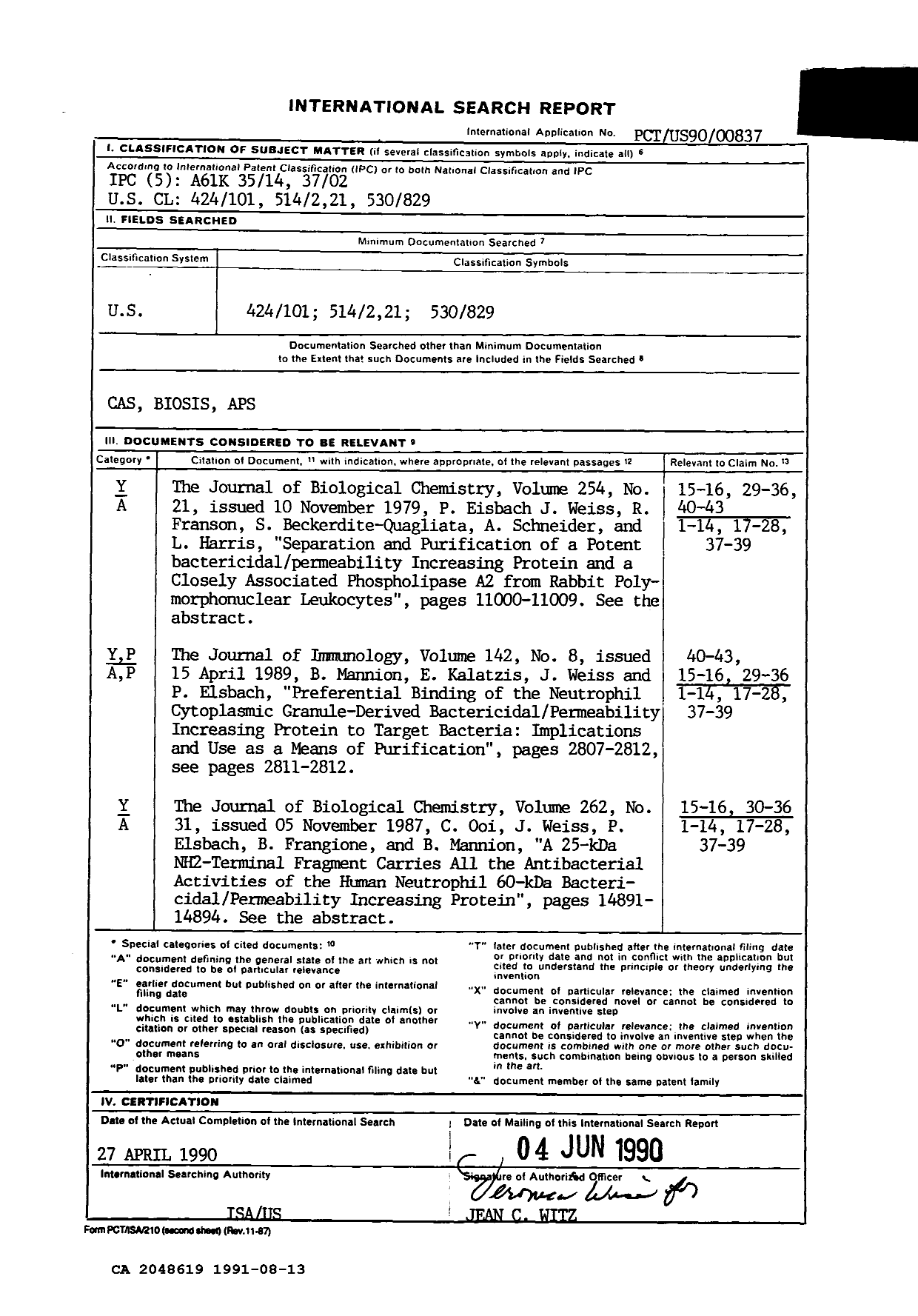 Document de brevet canadien 2048619. PCT 19901213. Image 1 de 14