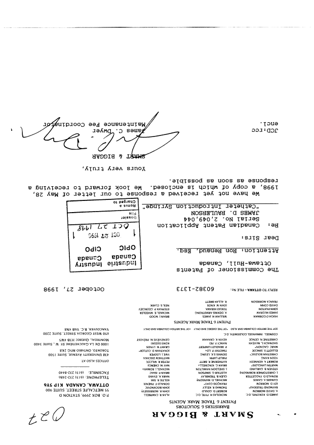 Canadian Patent Document 2049044. Prosecution-Amendment 19981027. Image 1 of 2