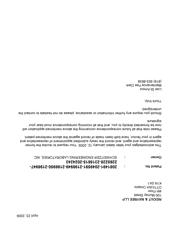Canadian Patent Document 2049591. Correspondence 20090423. Image 1 of 1