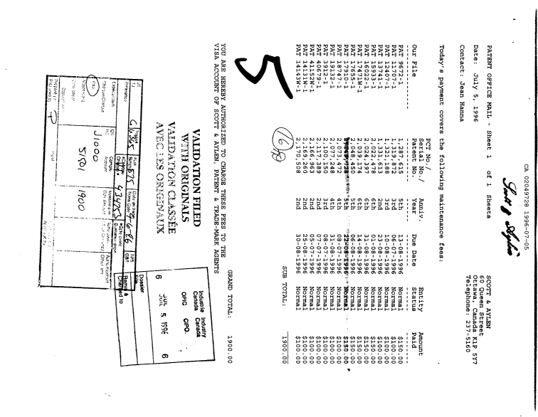 Document de brevet canadien 2049728. Taxes 19960705. Image 1 de 1
