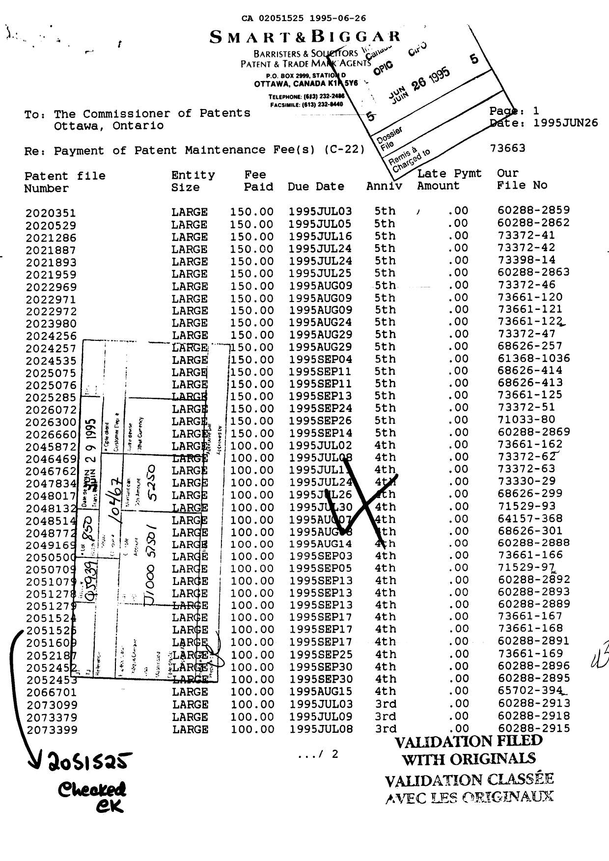 Document de brevet canadien 2051525. Taxes 19950626. Image 1 de 1